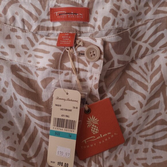 Tommy Bahama Relax Skirt Linen Lace Fern White Khaki Women's Sz 16 NWT - Picture 6 of 14